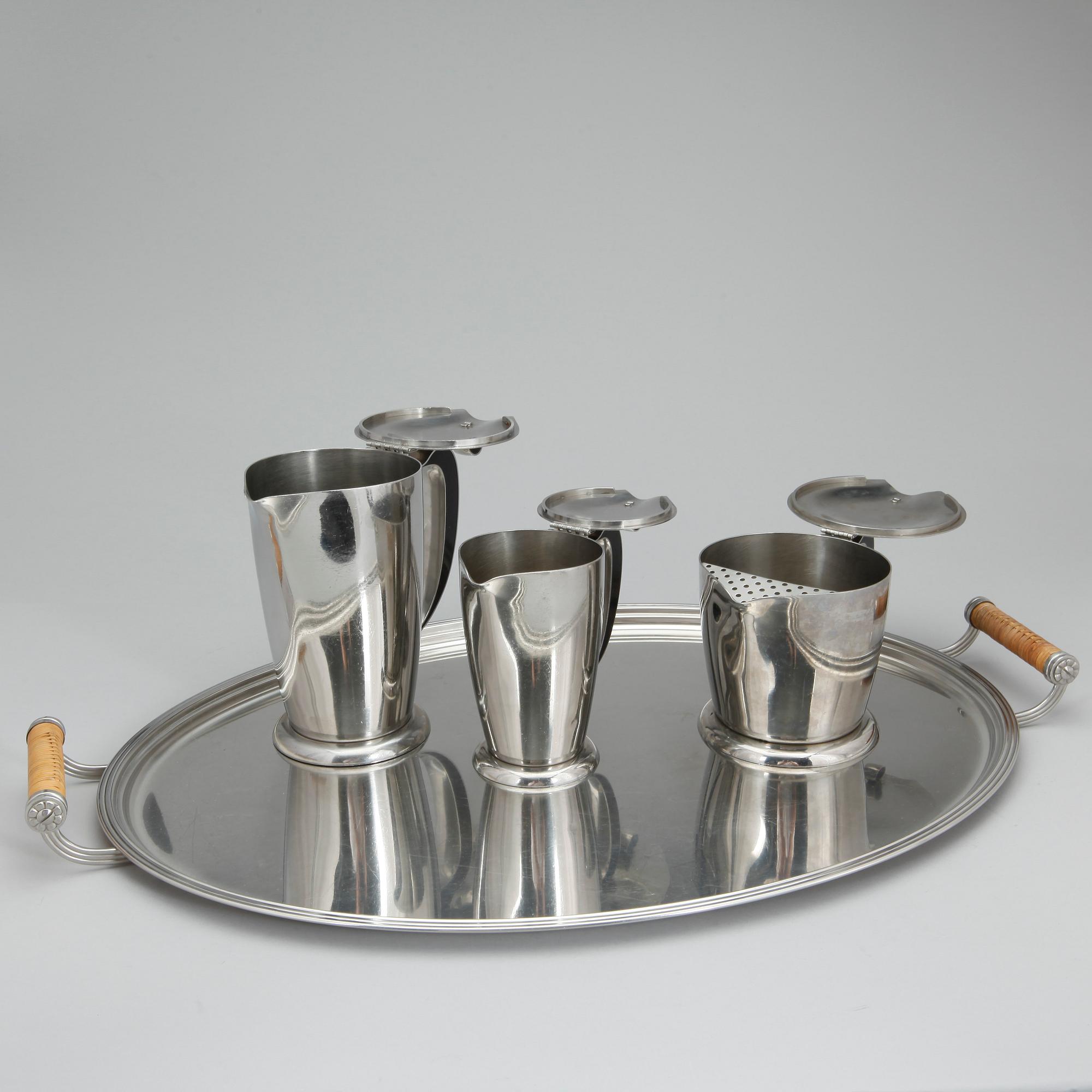 KAFFESERVIS, 4 delar, rostfritt stål, Folke Arström, Gense.