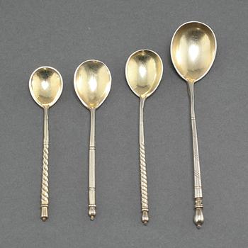 16 small silver spoons, mostly from Moscov, 19th century.