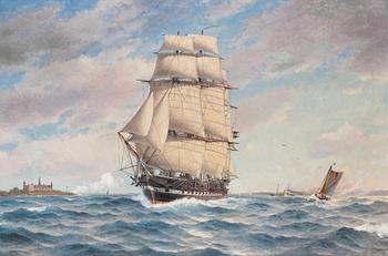 64. Jacob Hägg, H.M.S. Norrköping off Kronborg Castle at Helsingör.