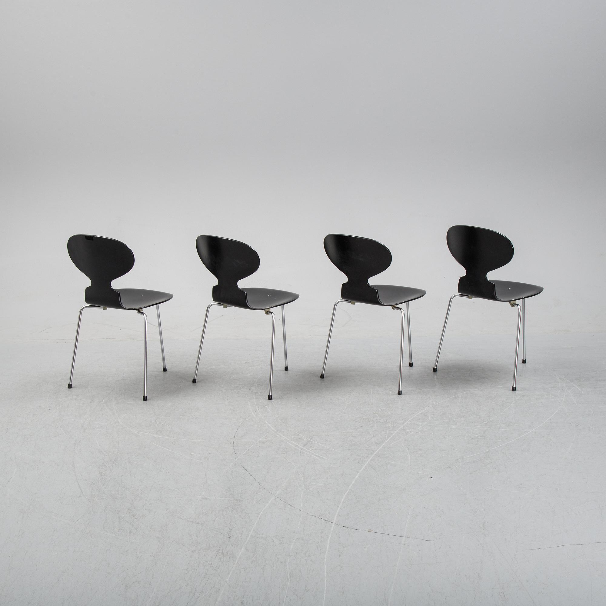 Four 'Ant chairs' by Arne Jacobsen for Fritz Hansen, designed 1952.