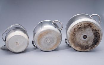 KATTILOITA, 2 kpl, ja KAHVIPANNU, ruostumatonta terästä, design Timo Sarpaneva, OPA, Suomi.