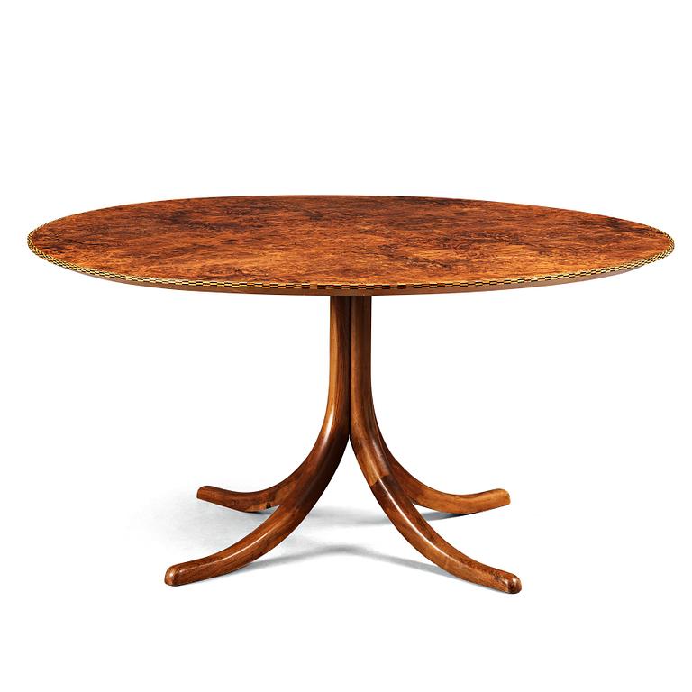 Josef Frank, a walnut and burrwood dinner table, Svenskt Tenn, model 1020, 1940-50's, provenance Estrid Ericson.