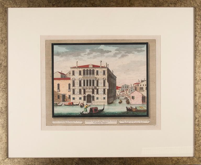 KOPPARSTICK, 6 st, handkolorerade, Venedig, 1700-tal.