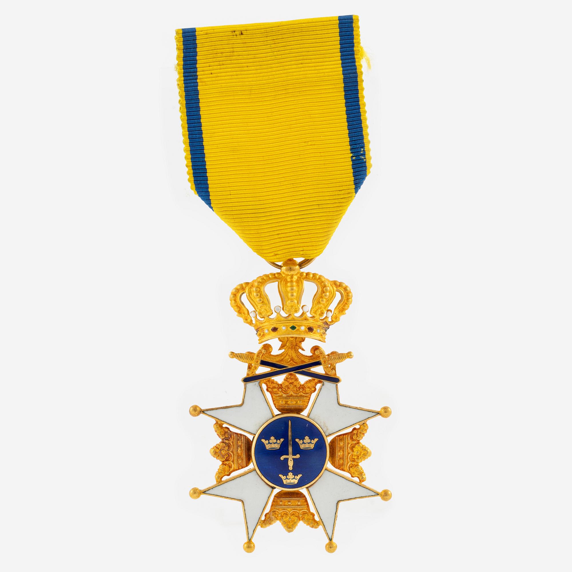 Order insignia, Order of the Sword, 18 k gold and enamel, C.F Carlman, Stockholm 1936.