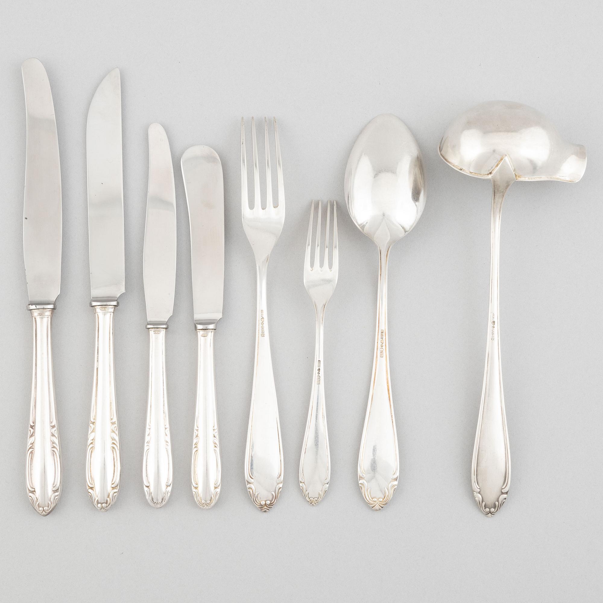 A Swedish silver cutlery set, model "Slottsbarock", CG Hallberg, Guldvaruhuset, Stockholm, some 1944 (64 pieces).
