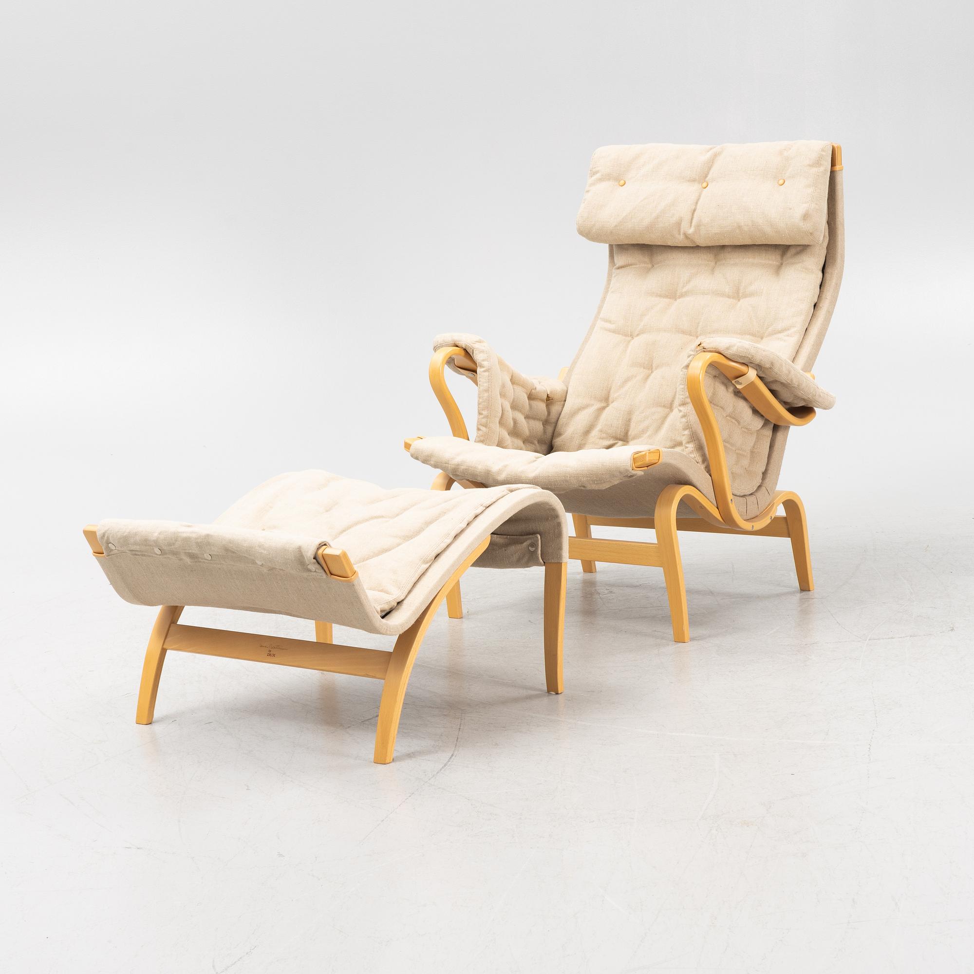 Bruno Mathsson, armchair with footstool, "Pernilla", DUX.