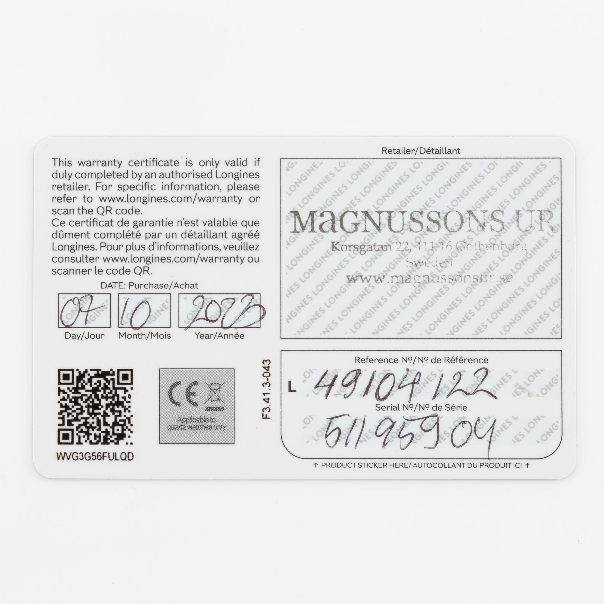 Longines, Elegant Collection, wristwatch, 39 mm.