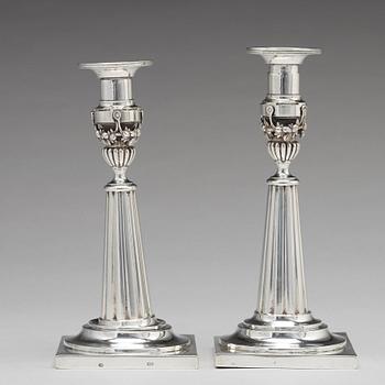 A pair of German early 19th century silver candlesticks, mark of Johann Rudolf Haller, Augsburg 1801.