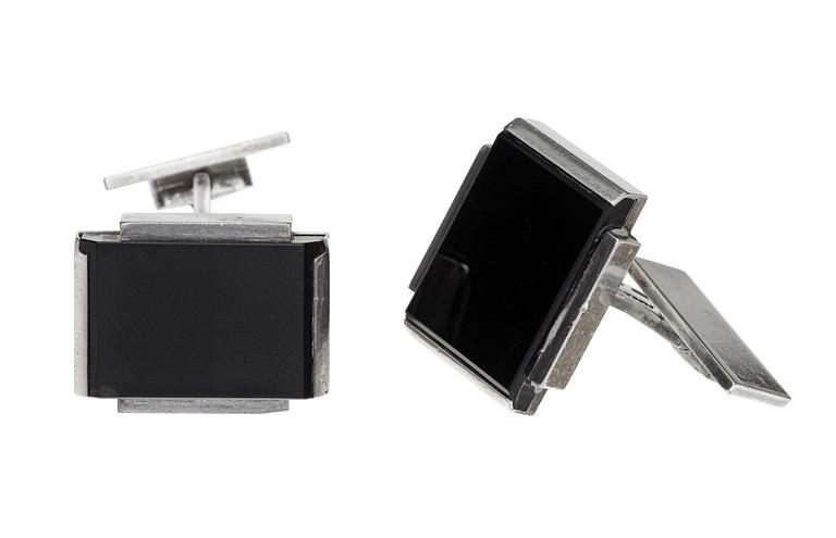 A pair of Wiwen Nilsson sterling and onyx cufflinks, Lund 1941.