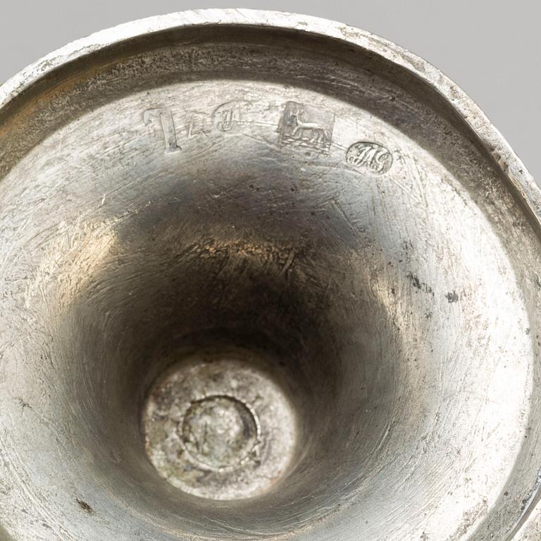 Two pair of Swedish pewter candlesticks, early 19th century and ca 1900.