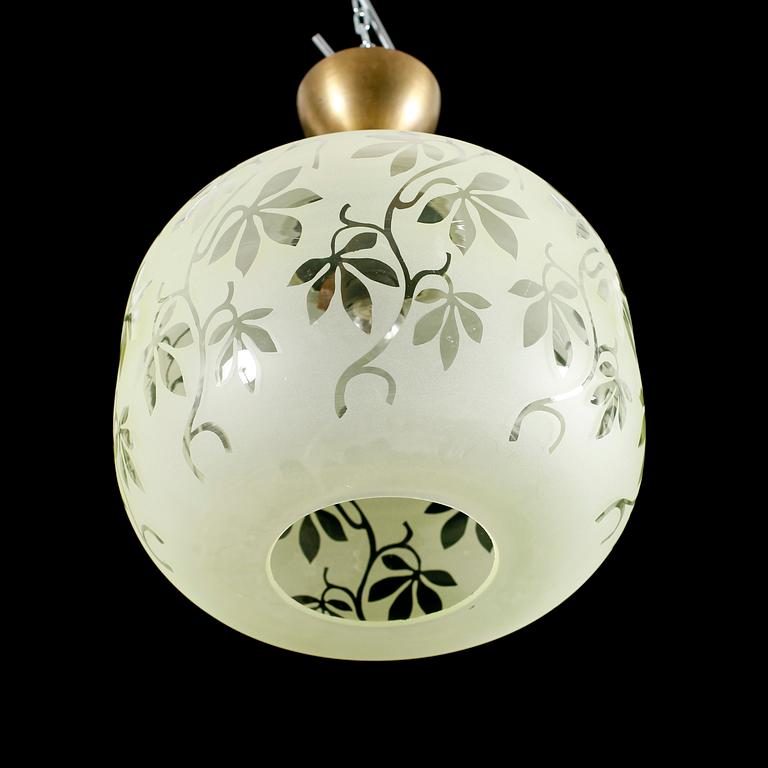 TAKLAMPA, mässing och glas, 1940-tal. Höjd 40 cm.