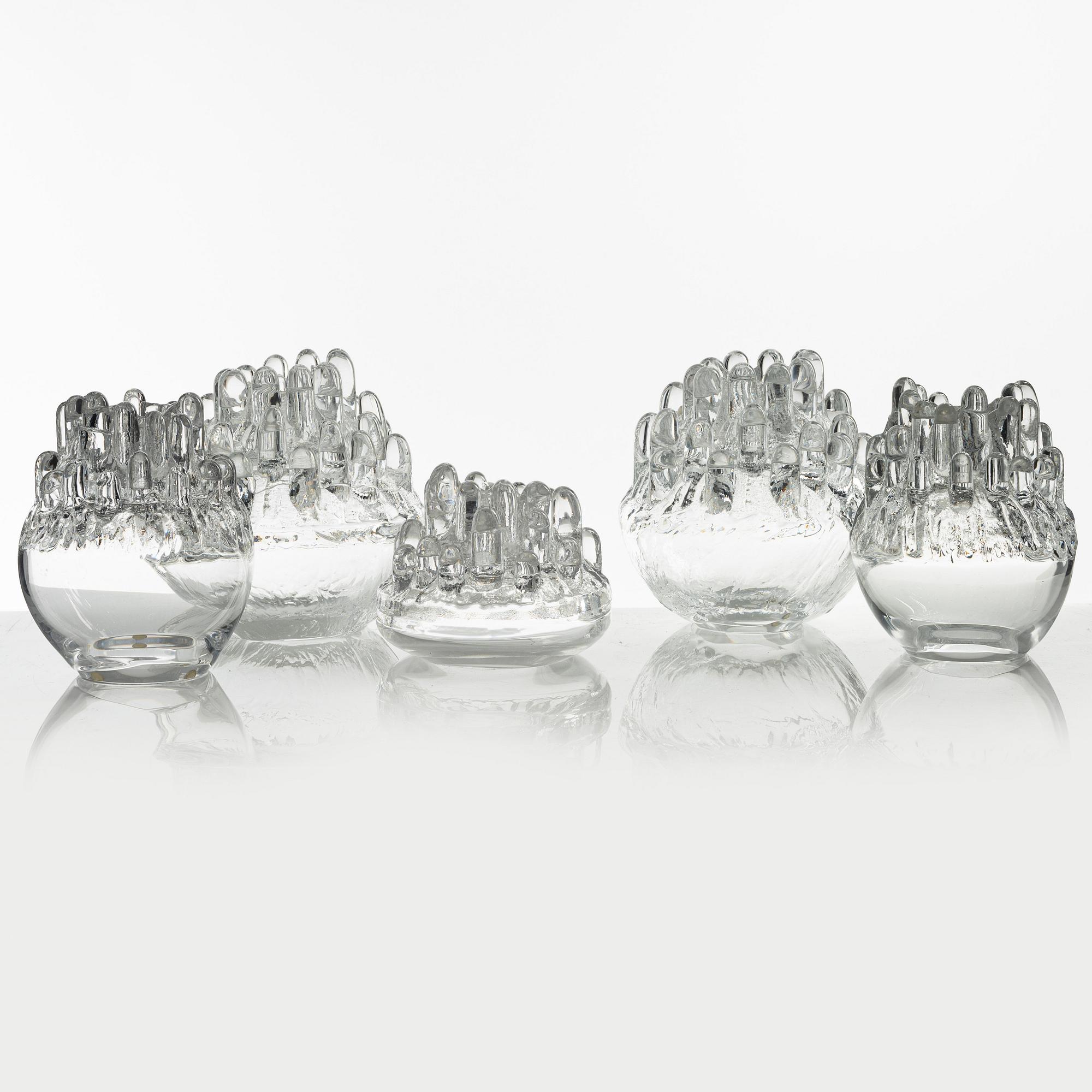 Göran Wärff, five glass sculptures/candle holders, 'Polar', Kosta.