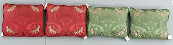 CUSHIONS, 4. Probably France, second half of the 20th century. Ca 45 x 56 cm each.