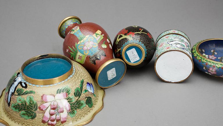 PARTI CLOISONNE, 5 delar, Kina, bl a 1900-tal.