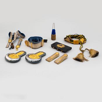 A Swedish dragoon officers uniform accessories.