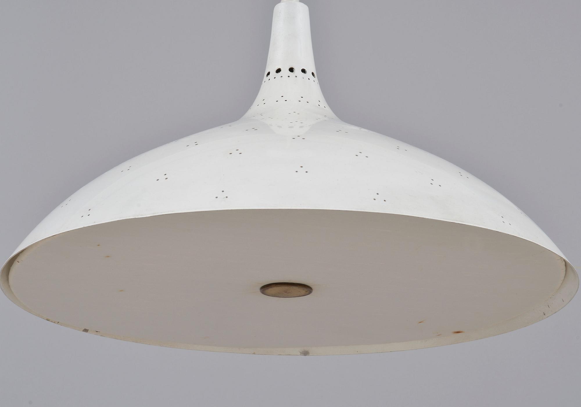 Paavo Tynell, PAAVO TYNELL (FINLAND), A PENDANT LAMP, white painted metal. Manufactured by Oy Taito Ab, late 1940s.