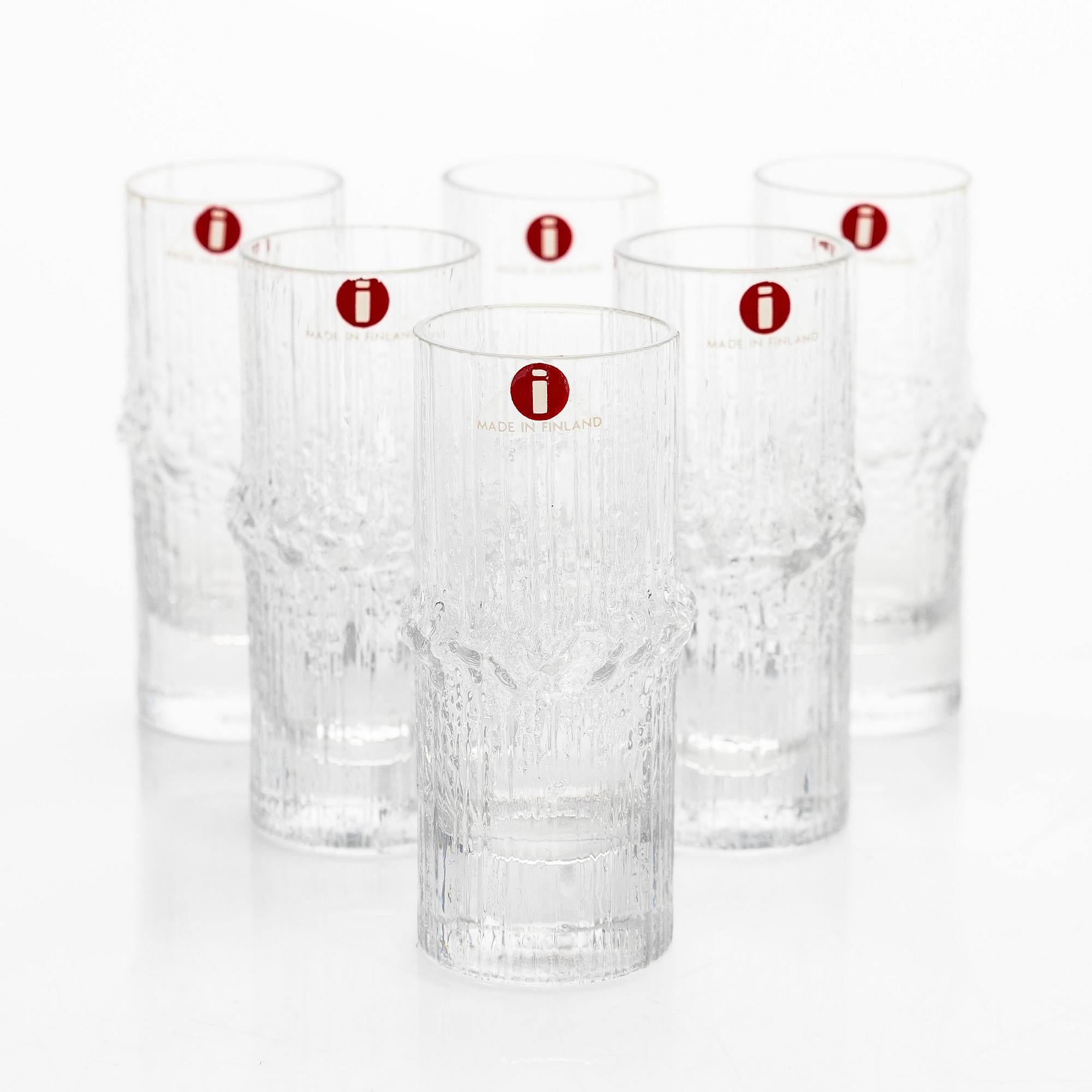 Tapio Wirkkala, snapsilaseja, 6 kpl, "Niva", alkuperäisessä laatikossa. Iittala.
