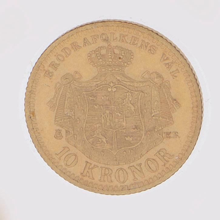 A gold coin, 10 swedish kronor, 1895, weight c 4,5 g.