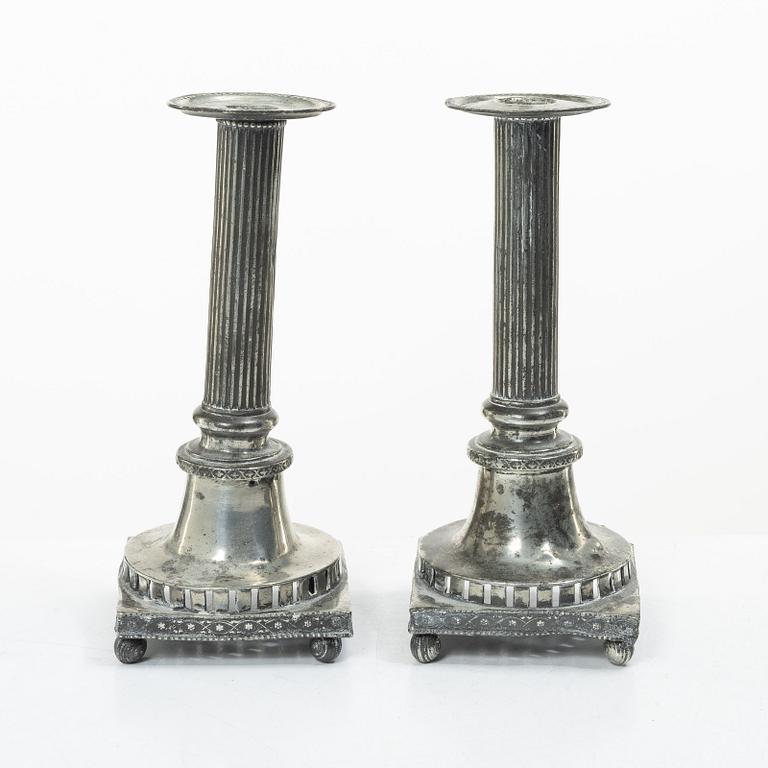 A pair of peuter candlesticks by Hans Wicksten (active between 1782-1810), Västerås.