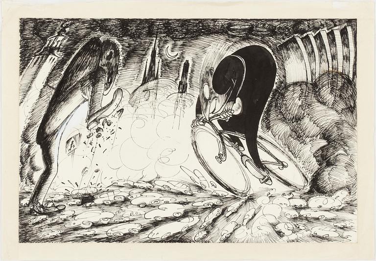 ULF RAHMBERG, ink and heightening white on paper, signed with monogram and dated 1998 on verso.