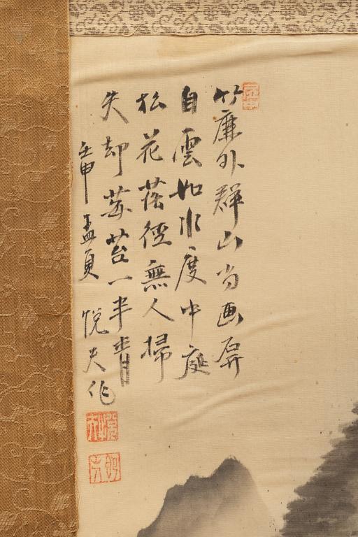 Unidentified artist, 'Settlement in a mountainious landscape', Japan 20th century.