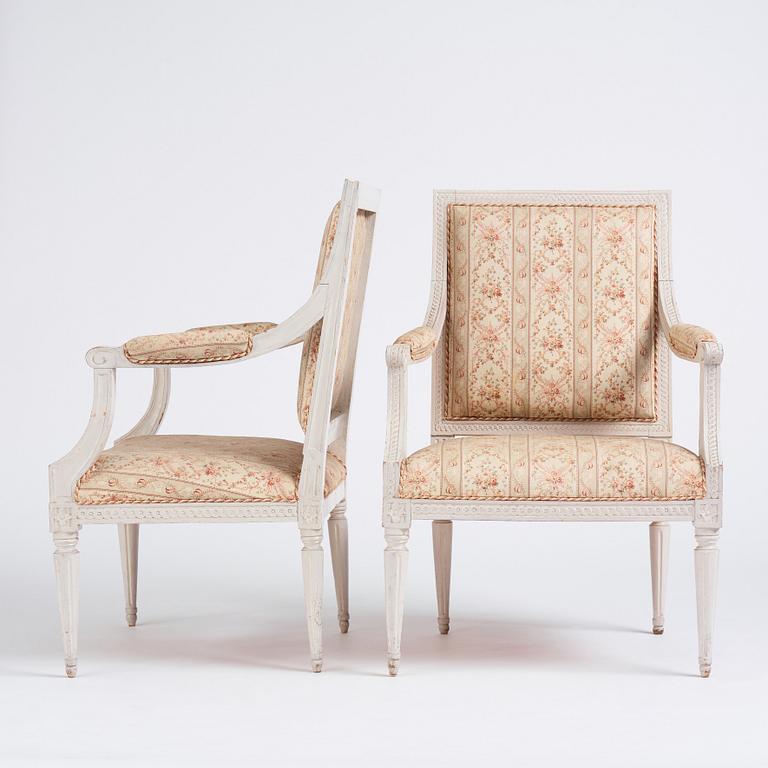 A pair of Gustavian armchairs by J. Lindgren (master in Stockholm 1770-1800).