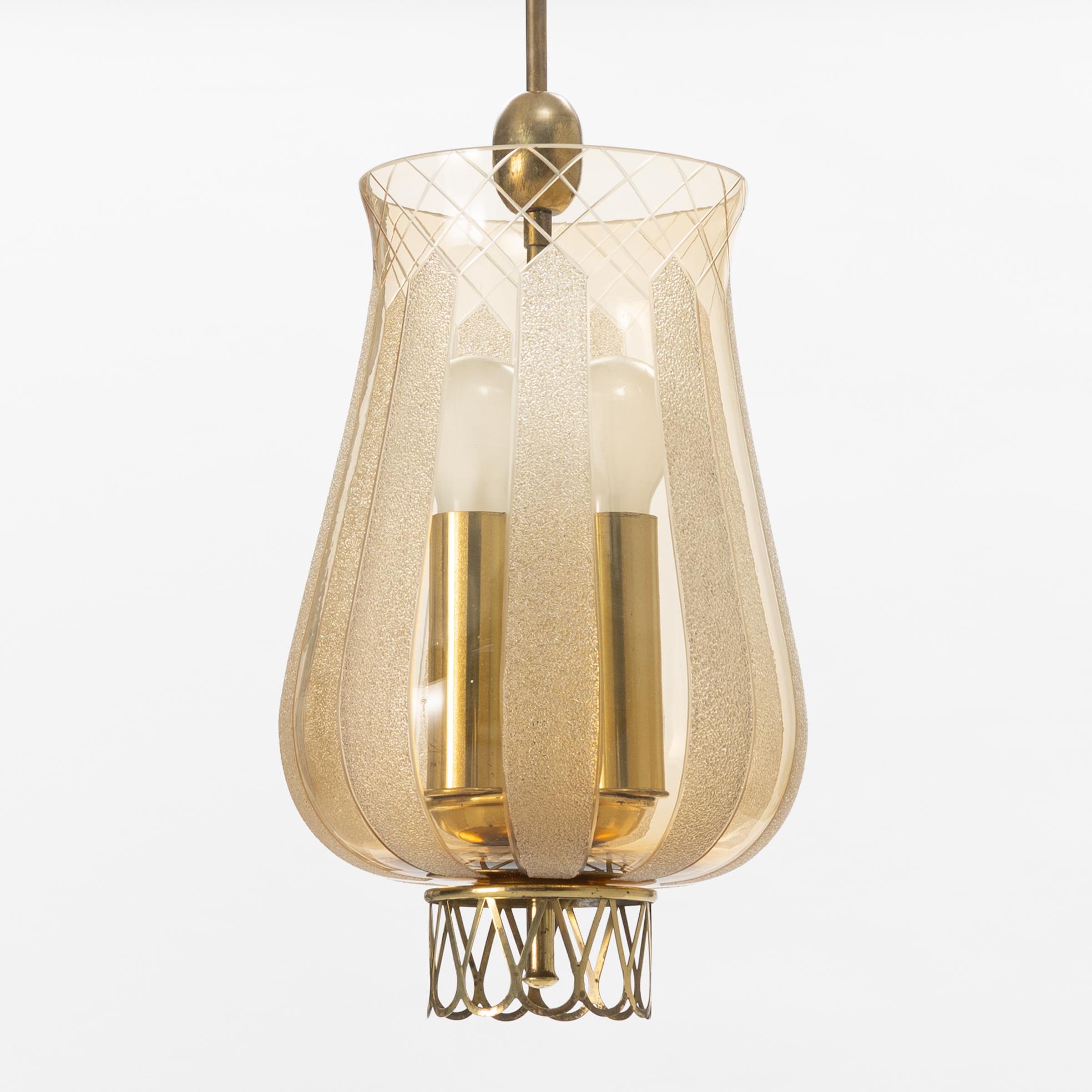 A brass and glass Swedish Modern ceiling light, 1940's/50's.