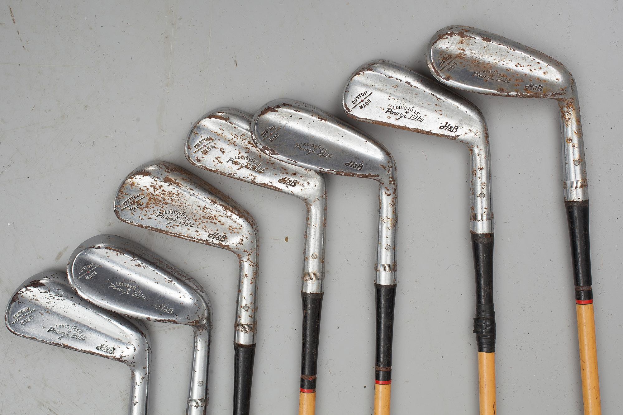 GOLFKLUBBOR, 7 st, järn, Louisville PowerBilt, 1900-talets första hälft.
