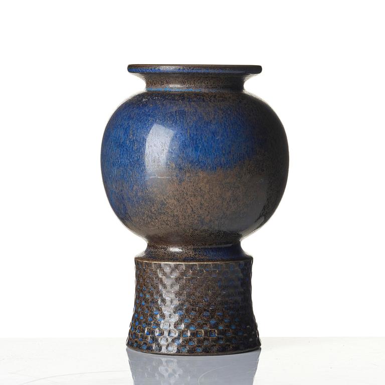 Stig Lindberg, a blue glazed stoneware vase, Gustavsberg Studio, Sweden, 1966.