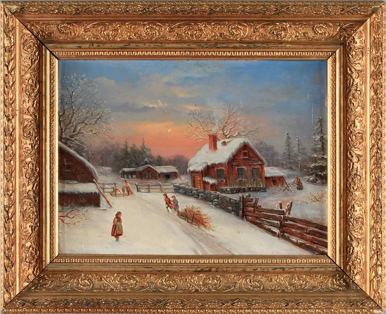 OKÄND KONSTNÄR, olja på pannå, 1800-talets andra hälft. Sign C Lundgren.