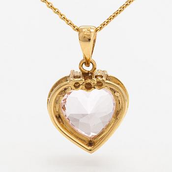 A 14K and 18K gold necklace with a morgnaite and diamonds ca. 0.03 ct in total.
