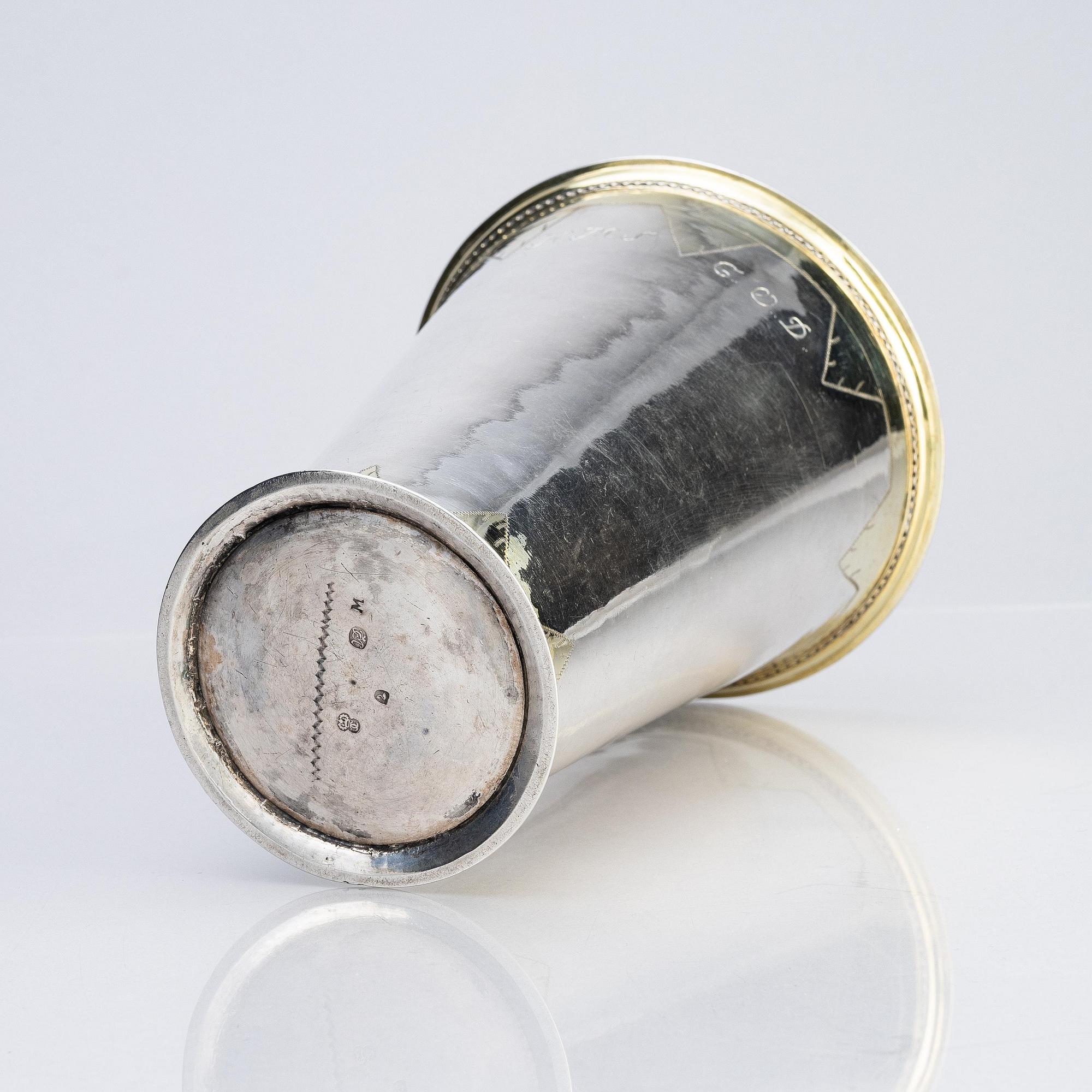 Casimir Friedrich Meidt, bägare, delvis förgyllt silver, Karlskrona 1712. Karolinsk.