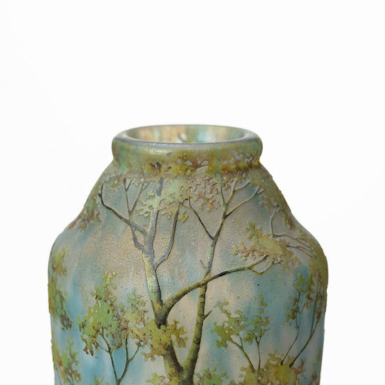 Daum, an Art Nouveau enamel painted cameo glass vase, Nancy France.