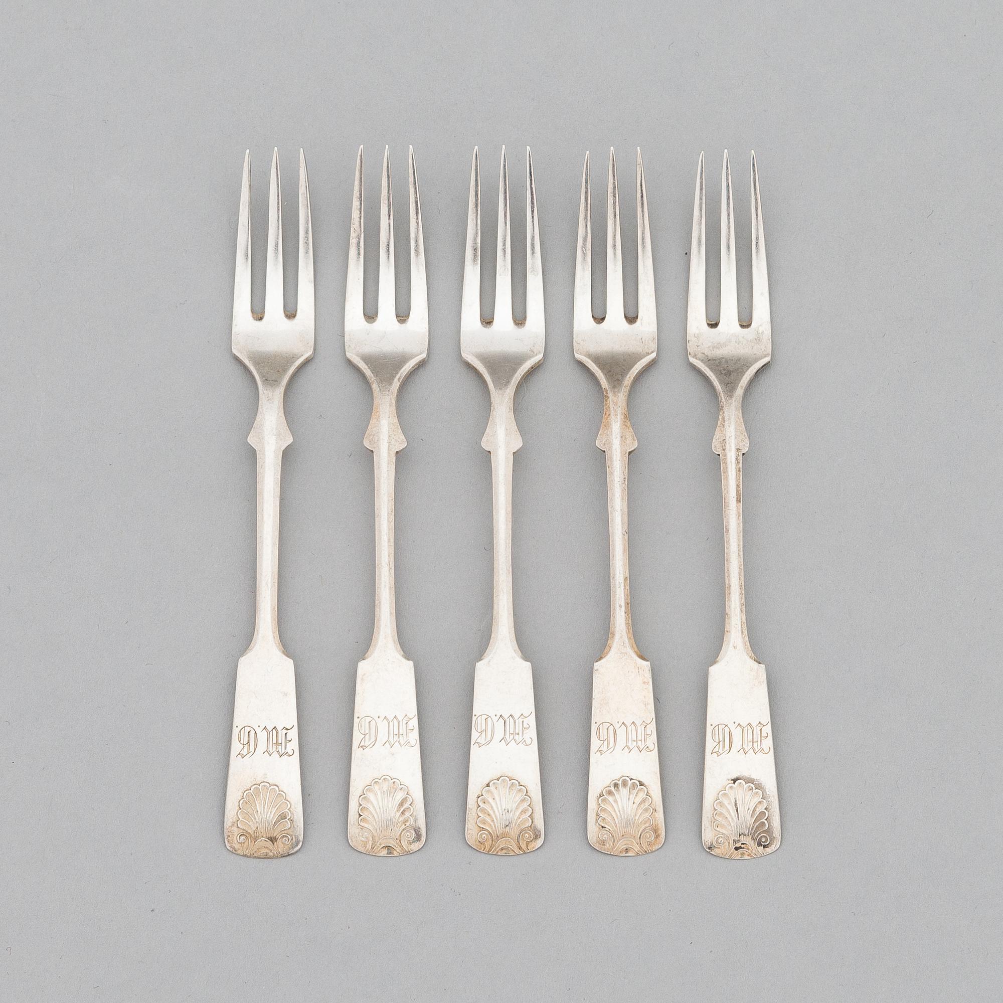 Bestickuppsättning, 47 dlr, silver, Musslan, Finland 1836-1935, mestadels V. Lindman, 1919.