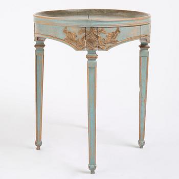 A blue painted Gustavian table, 18th century.