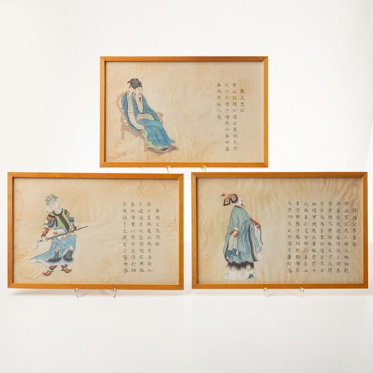 Målningar, tre stycken, Kina, sen Qingdynasti/omkring 1900.