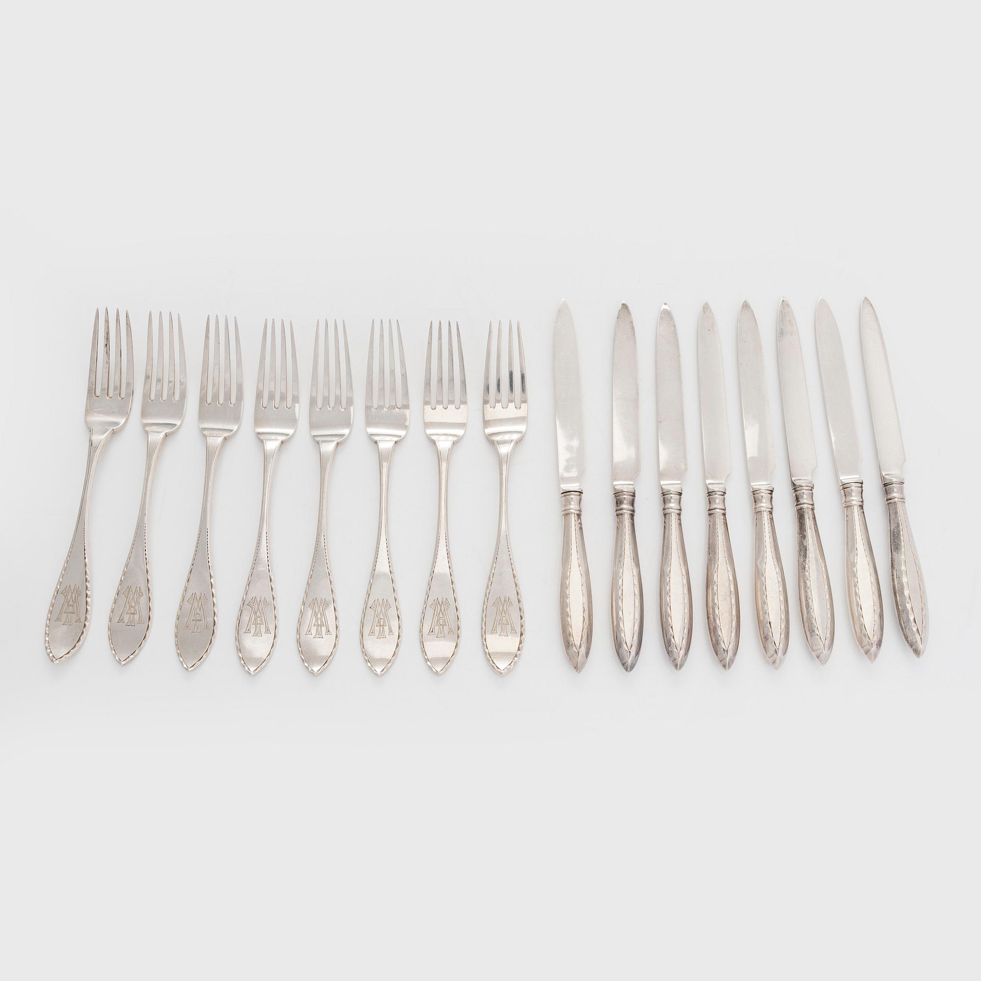 Otto Roland Mellin, fruktbestick, 16 st, silver, Helsingfors 1901-08.