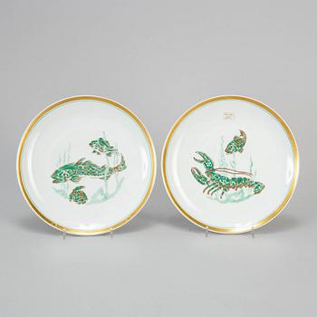 Two French enamelled porcelain dishes, Rouard, Paris, 20th century.