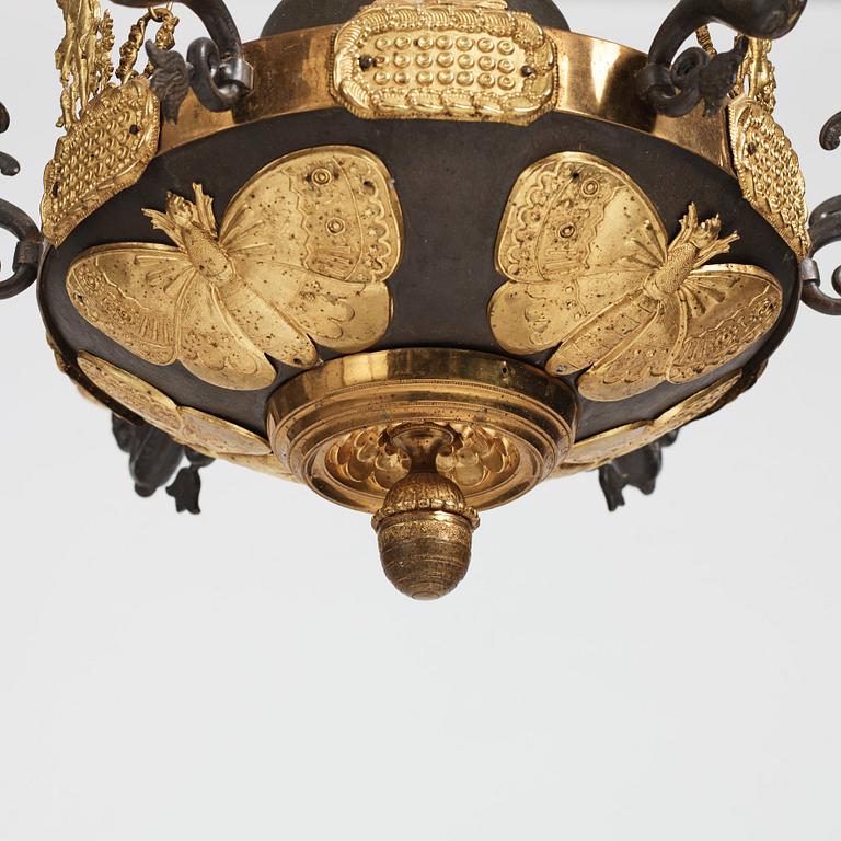 A Swedish late Empire mid 19th century six-light hanging-lamp.