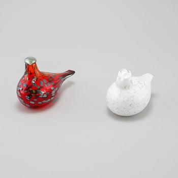 FÅGLAR, 2 st, glas, Oiva Toikka, Nuutajärvi, Iittala, 1900-talets andra hälft,