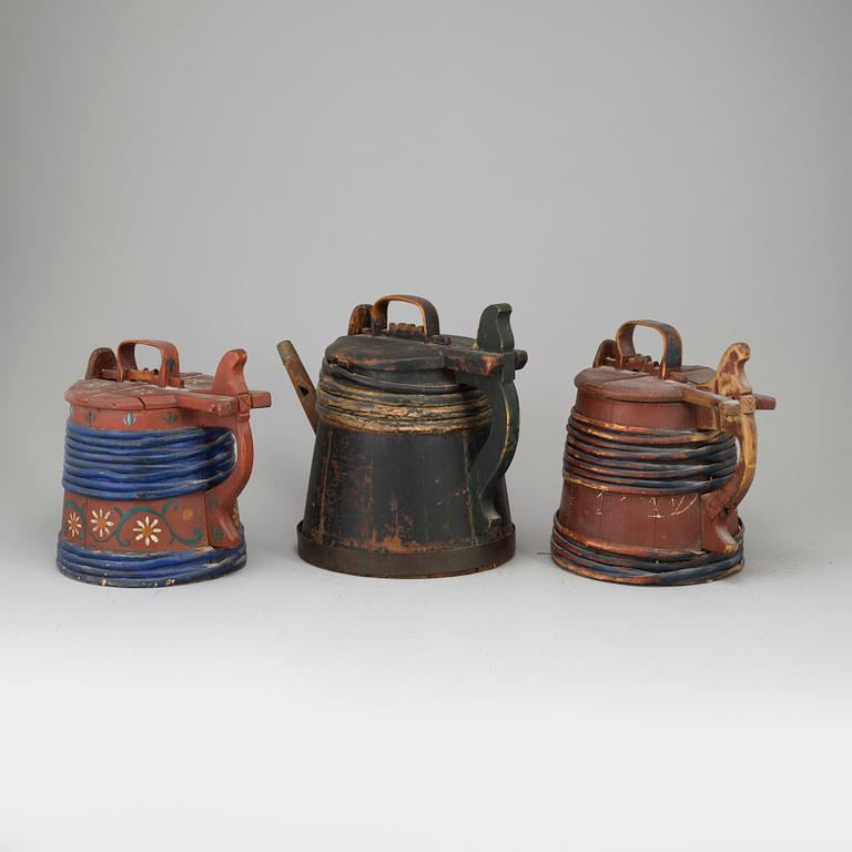 Three painted wooden jars from the 19-20th century.