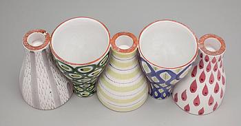 A Stig Lindberg faience vase/candlestick, "Snurran", Gustavsberg studio 1940's.