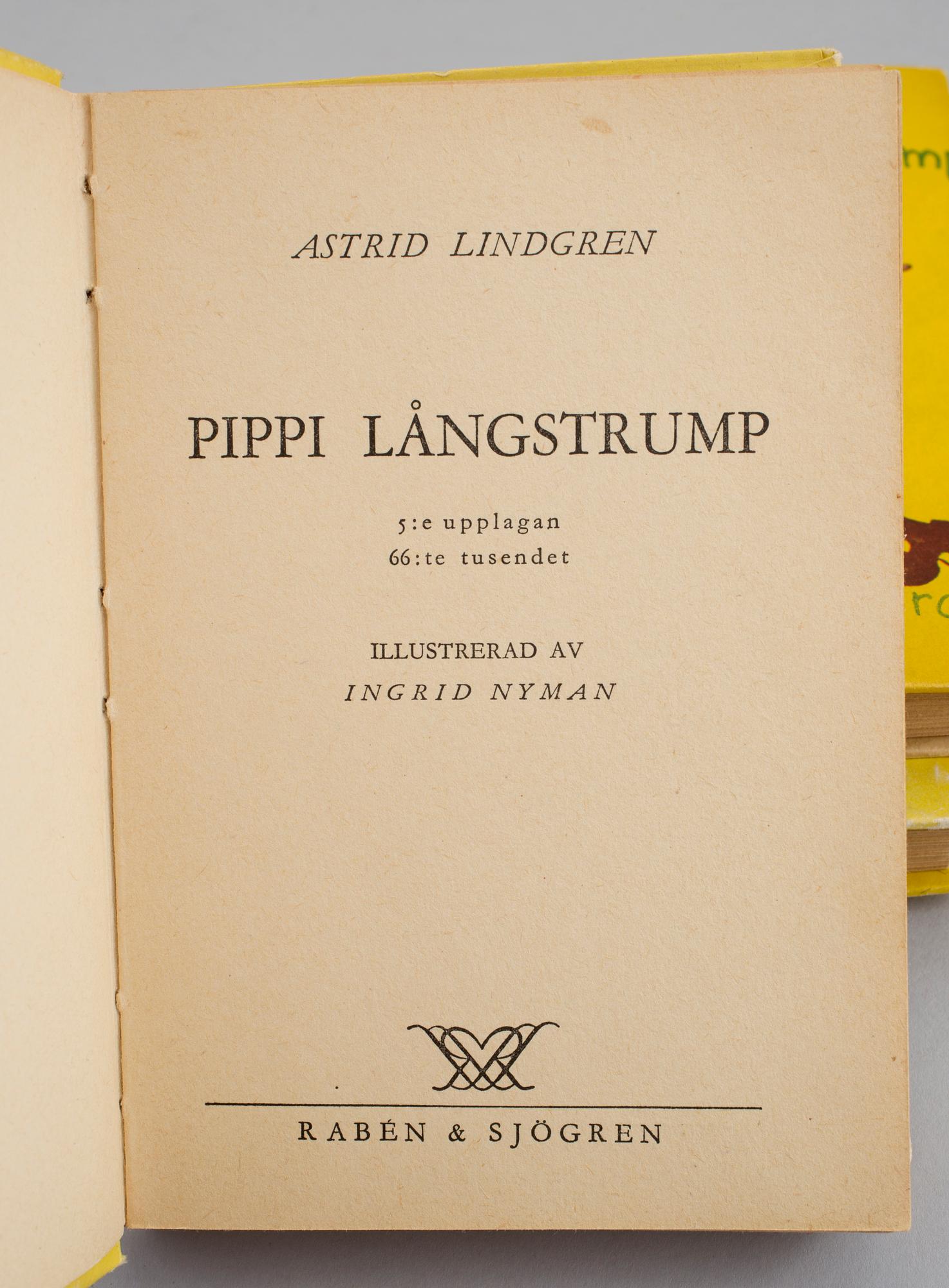 ASTRID LINDGREN, 3 böcker om Pippi Långstrump. Rabén & Sjögren, Stockholm 1946-48.