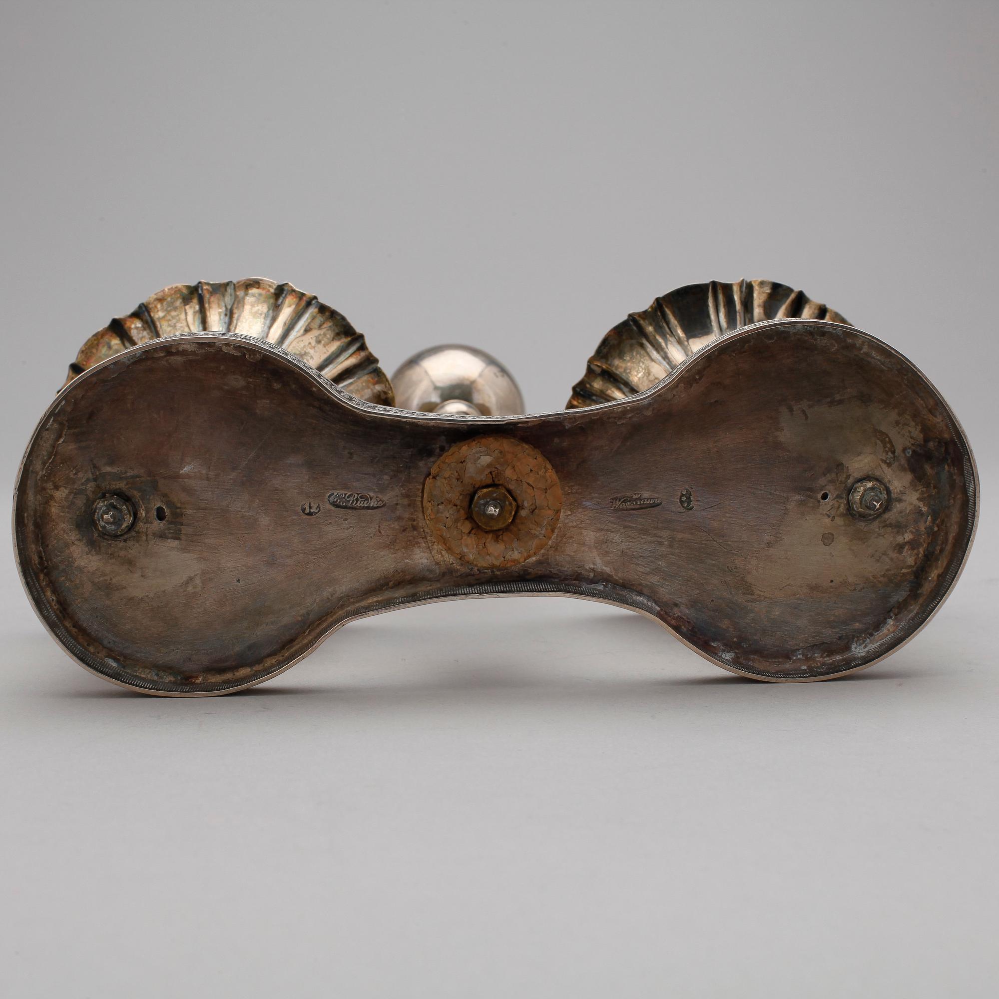 SALTKAR, dubbelt, silver.  Emil Radke, Warszawa, Polen, 1800-talets första hälft. Vikt ca 239 g.