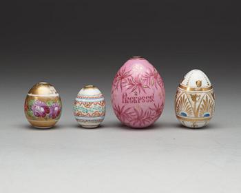 A set of four Russian porcelain eggs, 19th Century.
