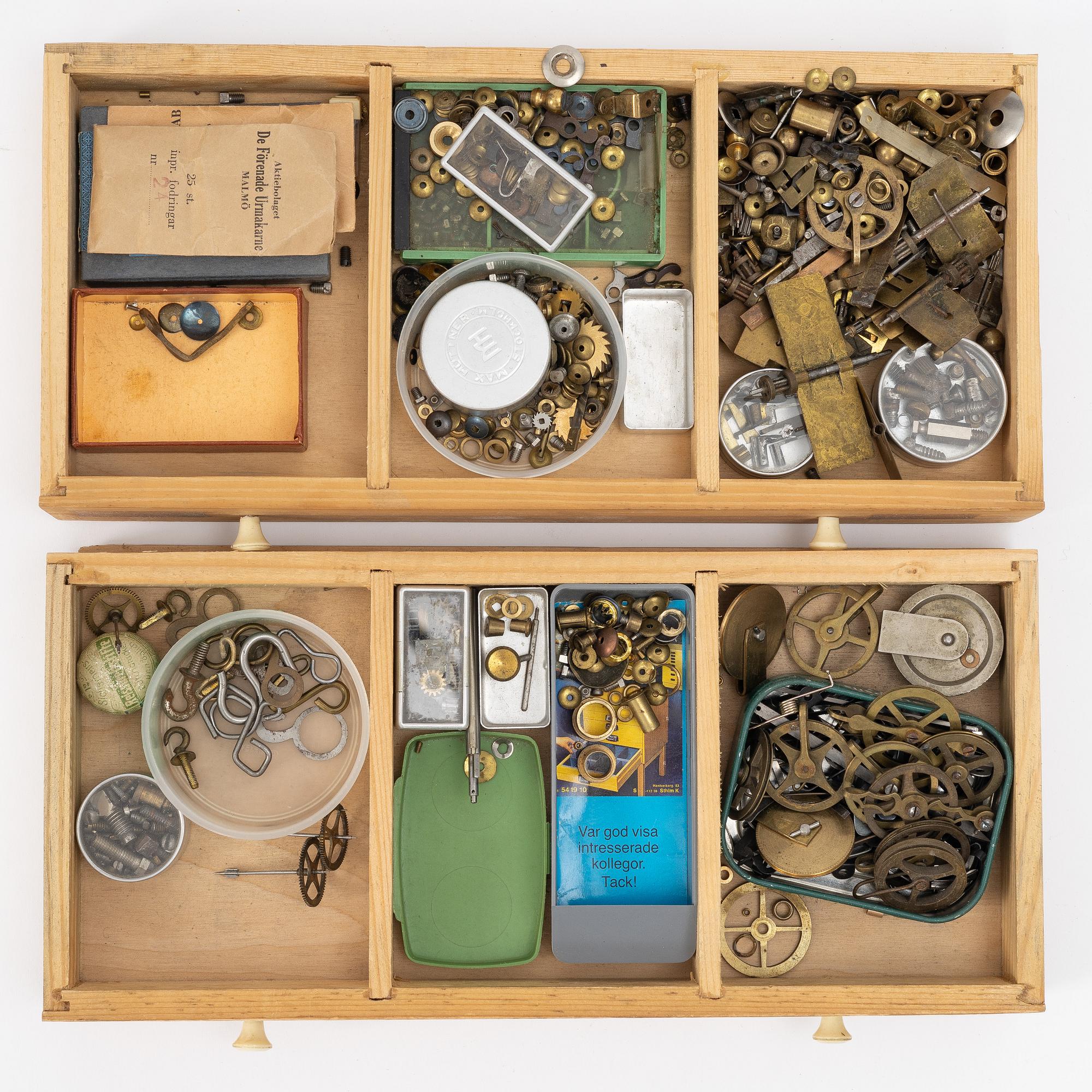 Watchmaking tools and spare parts, including a lathe by Lorch.