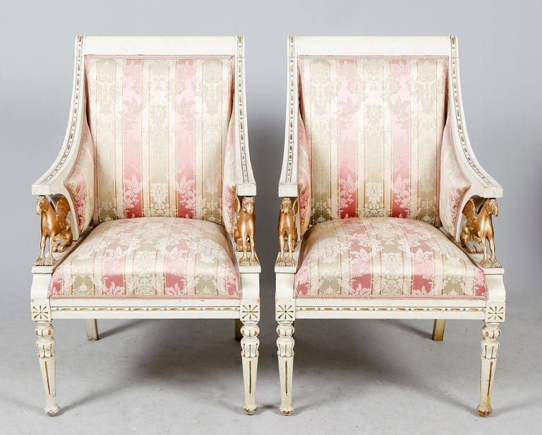 SALONGSMÖBEL, 8 del, empirestil, 1900-talets första hälft.