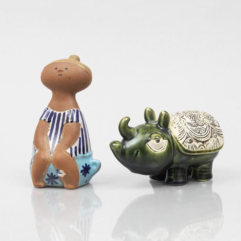 Lisa Larson, figurines, 2 pcs, "Rhinoceros" from the series "Jura", and "Lotta", Gustavsberg.