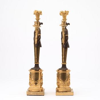 A pair of Swedish Empire early 19th century three-light candelabra.