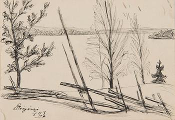 Santeri Salokivi, Teckningar, 5 st, Mansporträtt och Landskap.